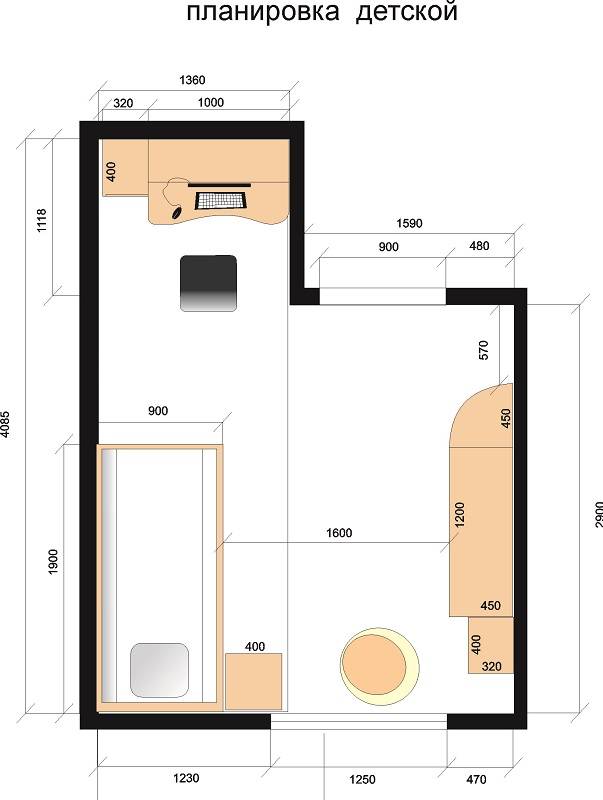 Планировка детской 10 м